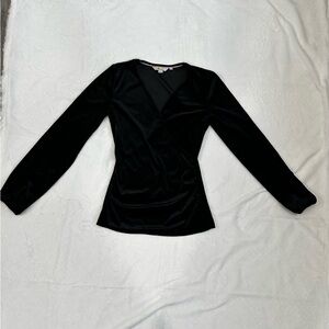 BODEN Ellie Velvet Wrap Top Women's Long Sleeve V Neck Color Black Size Us 2